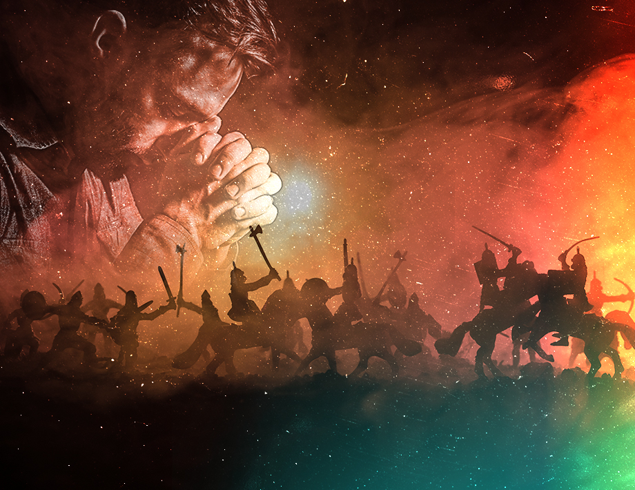 A espiritualidade começa um trabalho árduo da luta das guerras do mal contra o bem